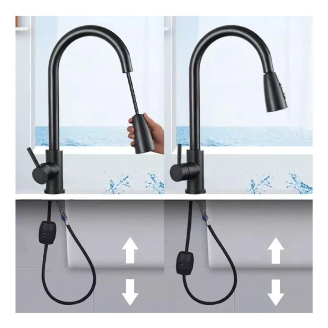 Llave Lavaplatos Extensible Griferia Monomando Cocina Negro