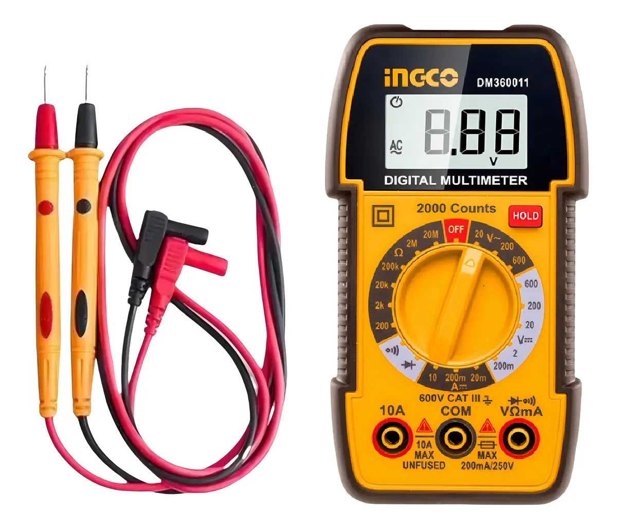 MULTIMETRO INDUSTRIAL DIGITAL 2000 CUENTAS 600V INGCO DM360011