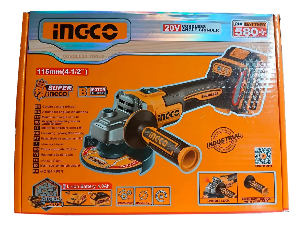 Esmeril Angular Bl Ingco +bat 4ah Y Carg +5 Discos 4 1/2 20v/115mm