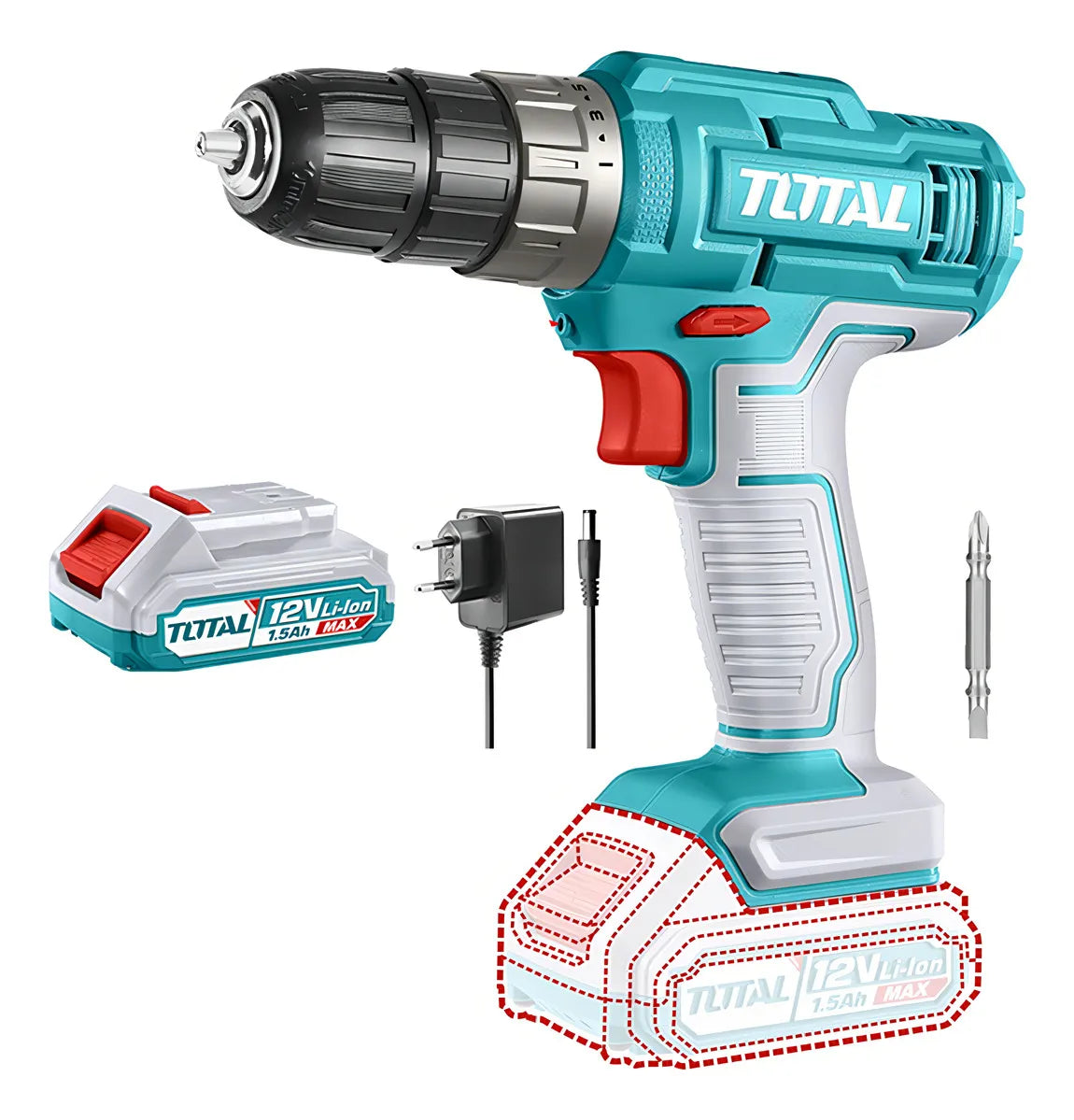 Taladro Atornillador Inalambrico Bat+carg Total Tdli1218 Color Turquesa