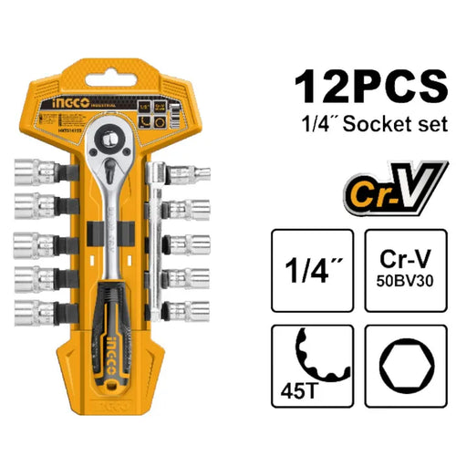 Set Dados Y Chicharra Ingco Industrial 12 Piezas 1/4"