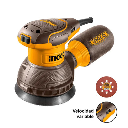 Lijadora Rotorbital Velocidad Variable 320w 125mm Ingco Color Amarillo Frecuencia 50/60hz
