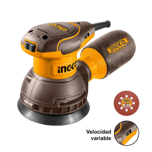 Lijadora Rotorbital Velocidad Variable 320w 125mm Ingco Color Amarillo Frecuencia 50/60hz