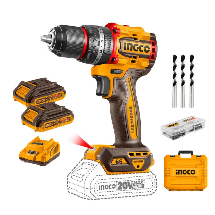Taladro Percutor Atornillador Ingco 20v Brushless 2 Baterias