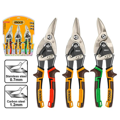 Set Tijeras De Aviacion 3 Piezas 250mm/10 Ingco Htsnk0110 Amarillo