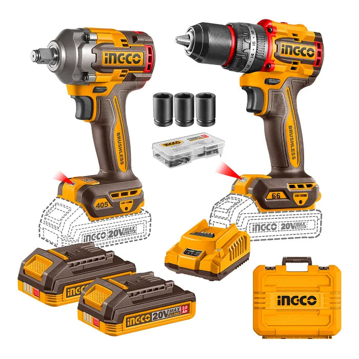 Set Ingco CKLI20286 Atornillador Percutor Y Llave De Impacto Color Naranja Claro 50hz/60hz