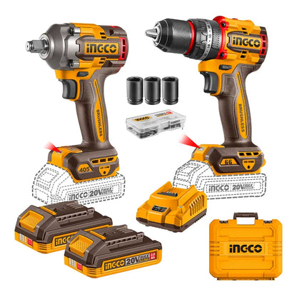 Set Ingco CKLI20286 Atornillador Percutor Y Llave De Impacto Color Naranja Claro 50hz/60hz