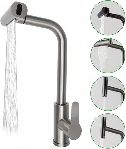 Grifo de Cocina 4 Modos de Agua Giratorio 360° Acero Inoxidable
