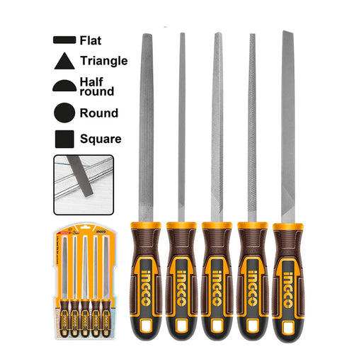 SET LIMAS INDUSTRIAL PARA METAL 5 PIEZAS 200MM/8" INGCO HKTFS0508