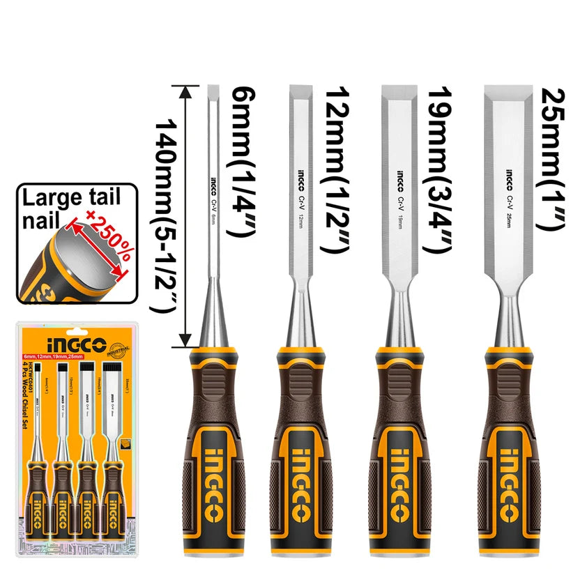 SET FORMONES PARA MADERA INDUSTRIAL 4 PIEZAS INGCO HKTWC0401