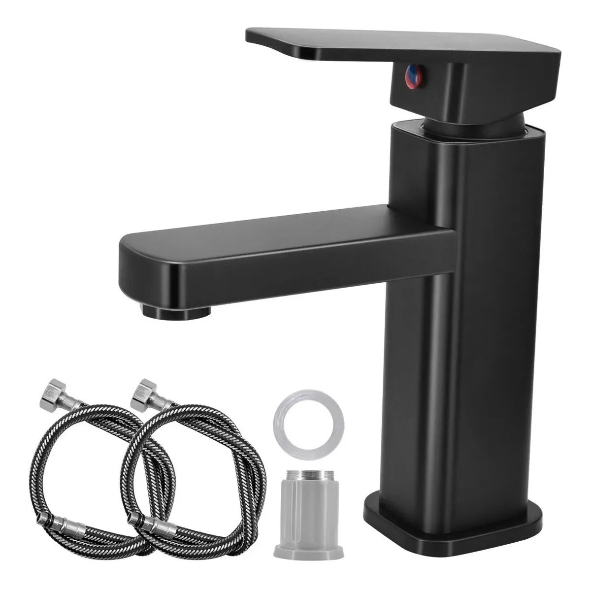 Llave Monomando Lavamanos Cuadrada Clásica negro acero inoxidable