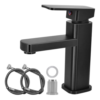 Llave Monomando Lavamanos Cuadrada Clásica negro acero inoxidable
