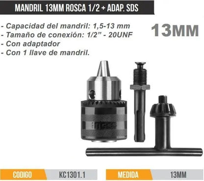 Mandril 13mm Con Adaptador Sds Plus Ingco Kc1301.1