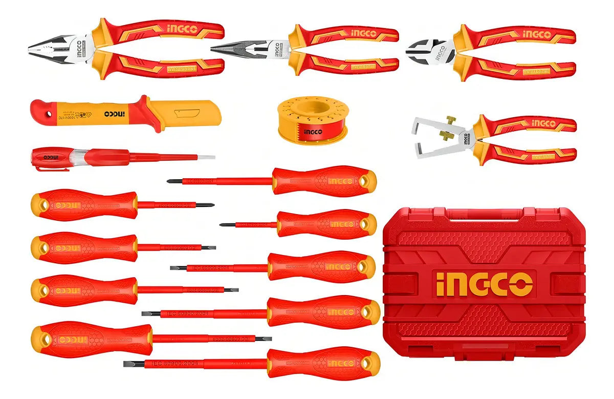 Set Herramientas Manuales Aisladas Dieléctricos 16 Piezas HKITH1601 Ingco Color Rojo