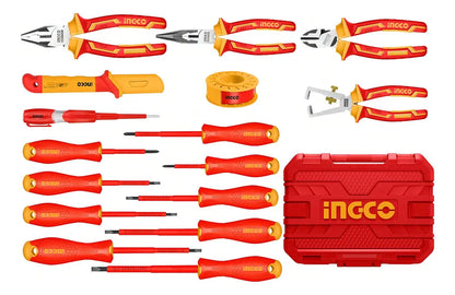 Set Herramientas Manuales Aisladas Dieléctricos 16 Piezas HKITH1601 Ingco Color Rojo