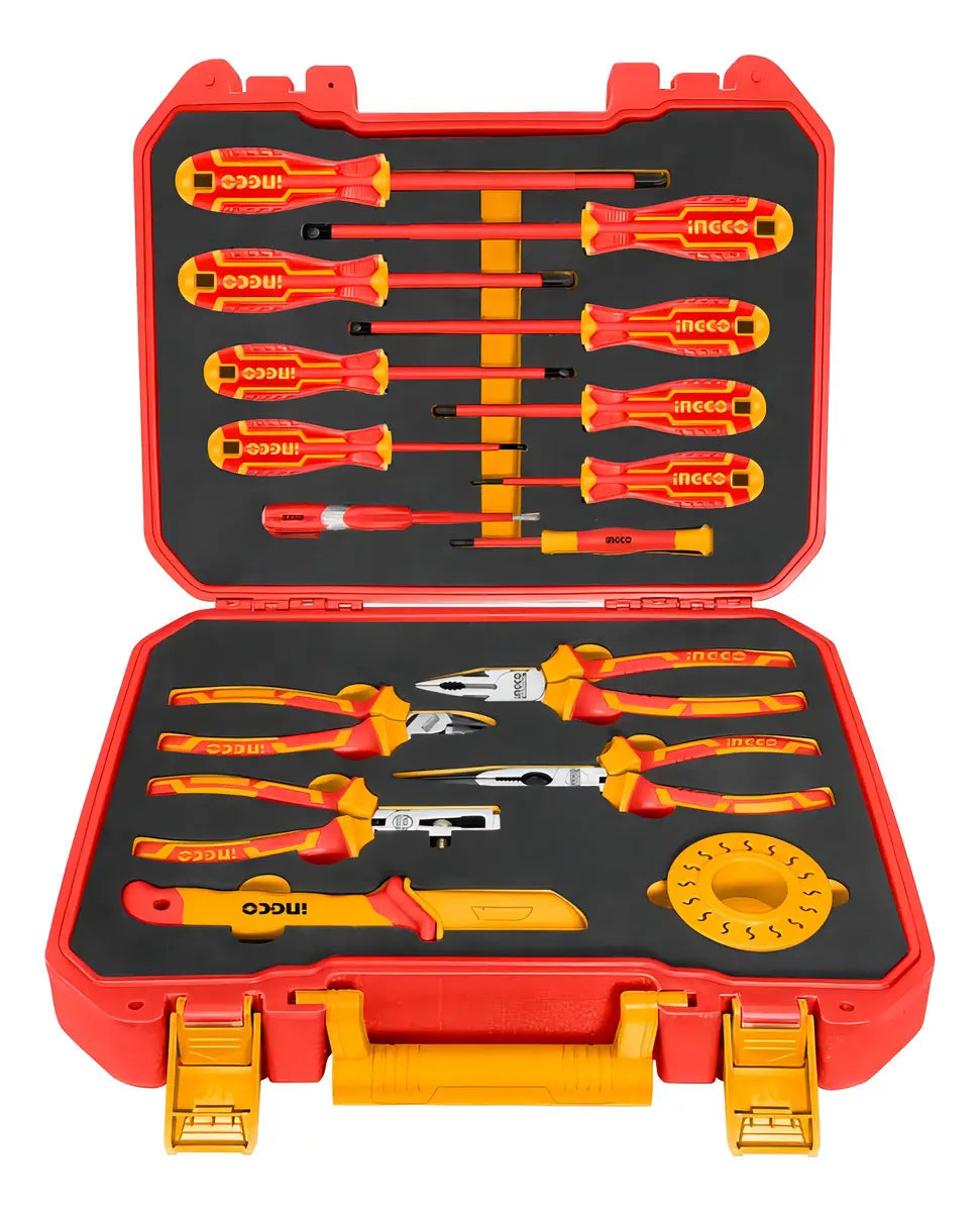 Set Herramientas Manuales Aisladas Dieléctricos 16 Piezas HKITH1601 Ingco Color Rojo