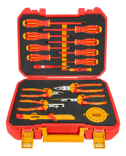 Set Herramientas Manuales Aisladas Dieléctricos 16 Piezas HKITH1601 Ingco Color Rojo