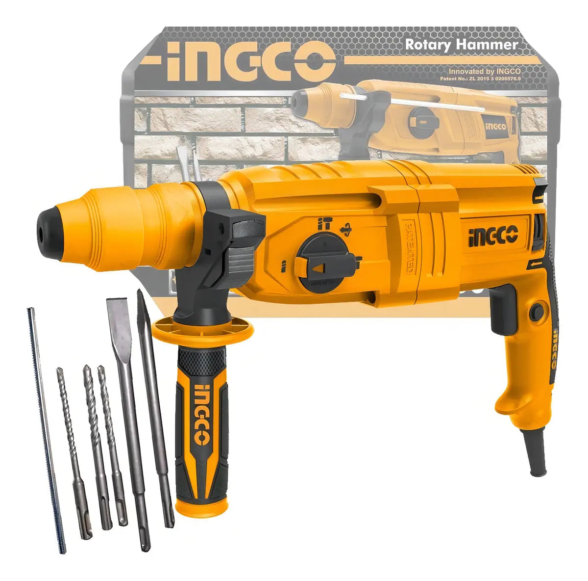 Rotomartillo 800 W Ingco URGH9028 Sds Plus Profesional Con Brocas amarillo