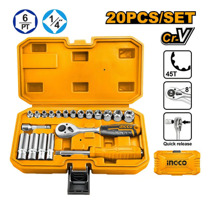 Set Dados Y Chicharra Ingco Industrial 20 Piezas 1/4"