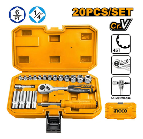 Set Dados Y Chicharra Ingco Industrial 20 Piezas 1/4"