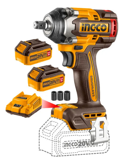 Llave de Impacto Inalámbrica 20V 500NM + 2 Baterías 4AH + Cargador Rápido + Dados
