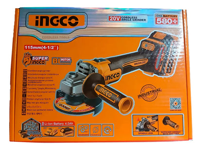 Esmeril Angular Bl Ingco +bat 4ah Y Carg +5 Discos 4 1/2 20v/115mm