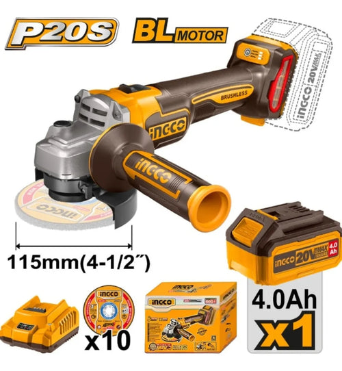 Esmeril Angular Bl Ingco +bat 4ah Y Carg +5 Discos 4 1/2 20v/115mm