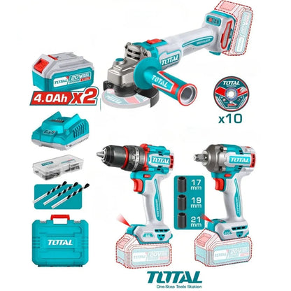Kit Total 20v Taladro Amoladora Y Llave De Impacto 2 Baterias Tosli241291 Premium By Master Prox