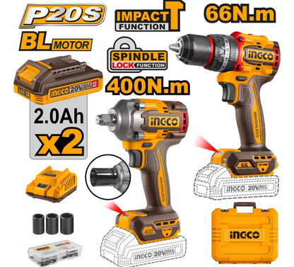Set Ingco CKLI20286 Atornillador Percutor Y Llave De Impacto Color Naranja Claro 50hz/60hz