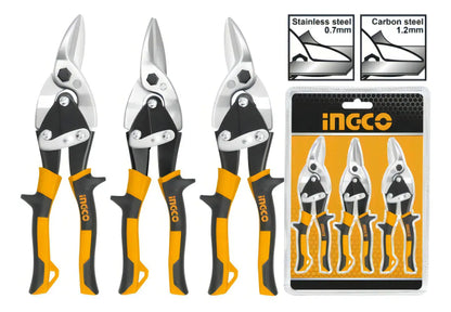 Set Tijeras De Aviacion 3 Piezas 250mm/10 Ingco Htsnk0110 Amarillo