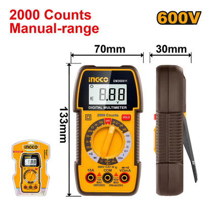 MULTIMETRO INDUSTRIAL DIGITAL 2000 CUENTAS 600V INGCO DM360011