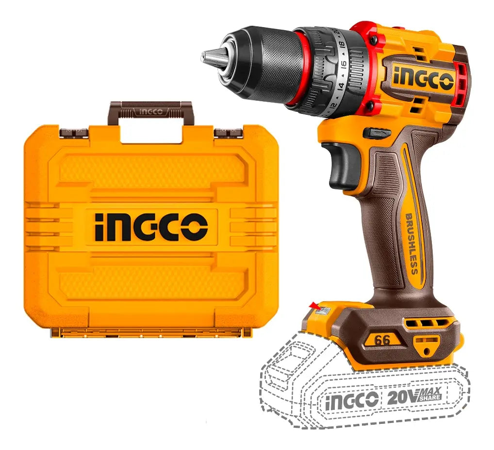 Taladro Percutor Atornillador Ingco 20v Brushless 2 Baterias