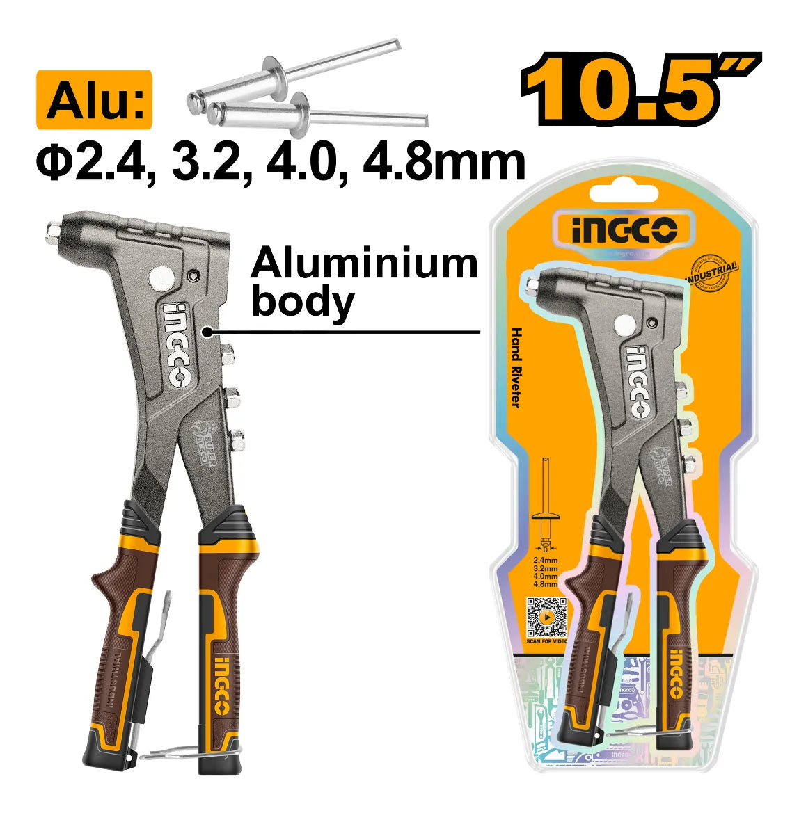 Remachadora Ingco Manual Industrial Aluminio 10,5" 2,4-4,8mm
