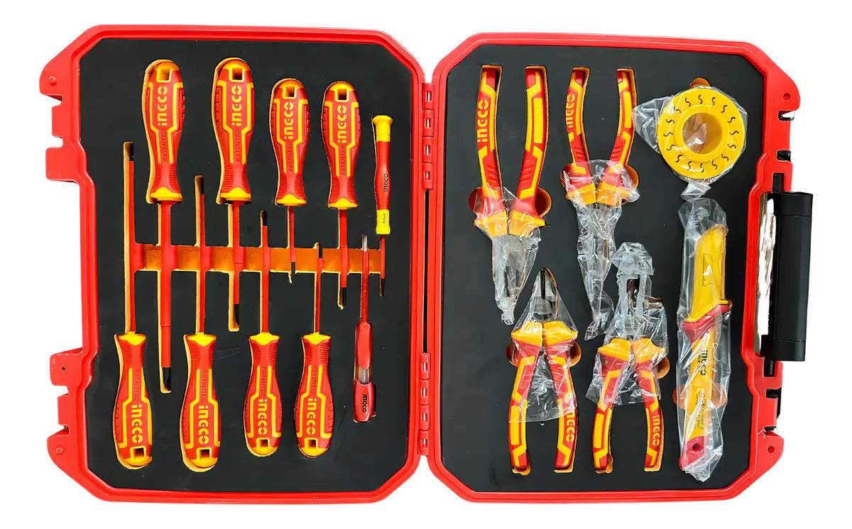 Set Herramientas Manuales Aisladas Dieléctricos 16 Piezas HKITH1601 Ingco Color Rojo