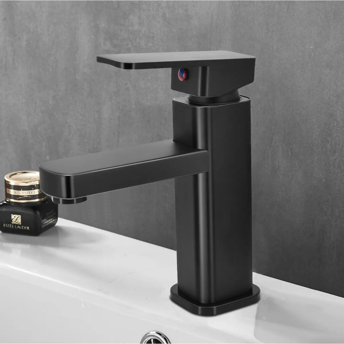 Llave Monomando Lavamanos Cuadrada Clásica negro acero inoxidable