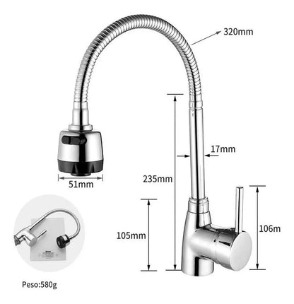Llave Monomando Lavaplatos Cuello Flexible